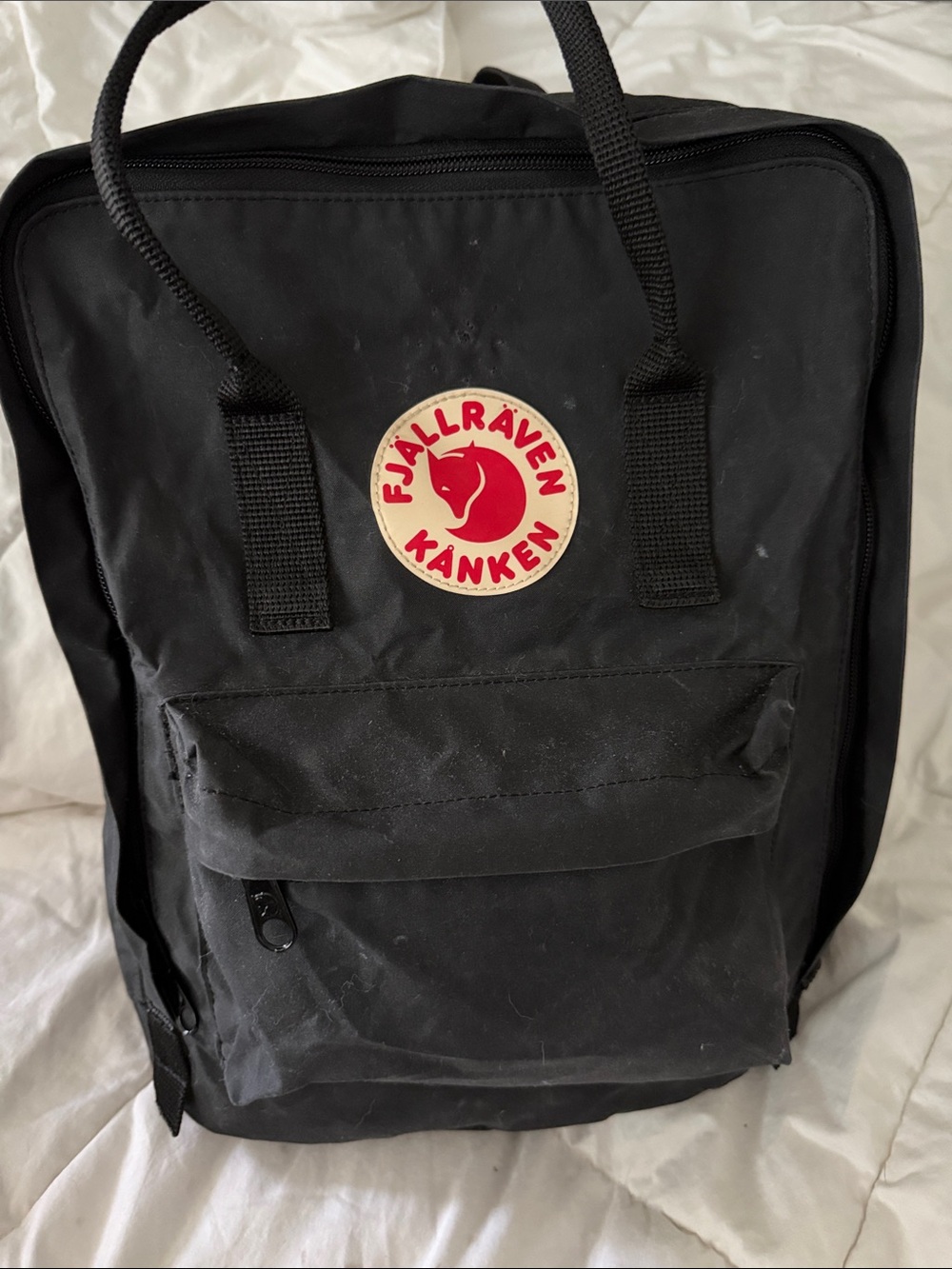 Fjallraven Kanken Backpack in Black with Red Logo